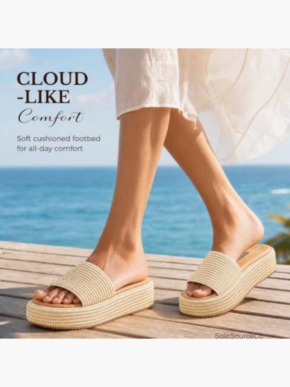 Platform Raffia Sandals, Woven Slip On Straw Sandals for Women, Summer Beach - Picture 2 of 6
